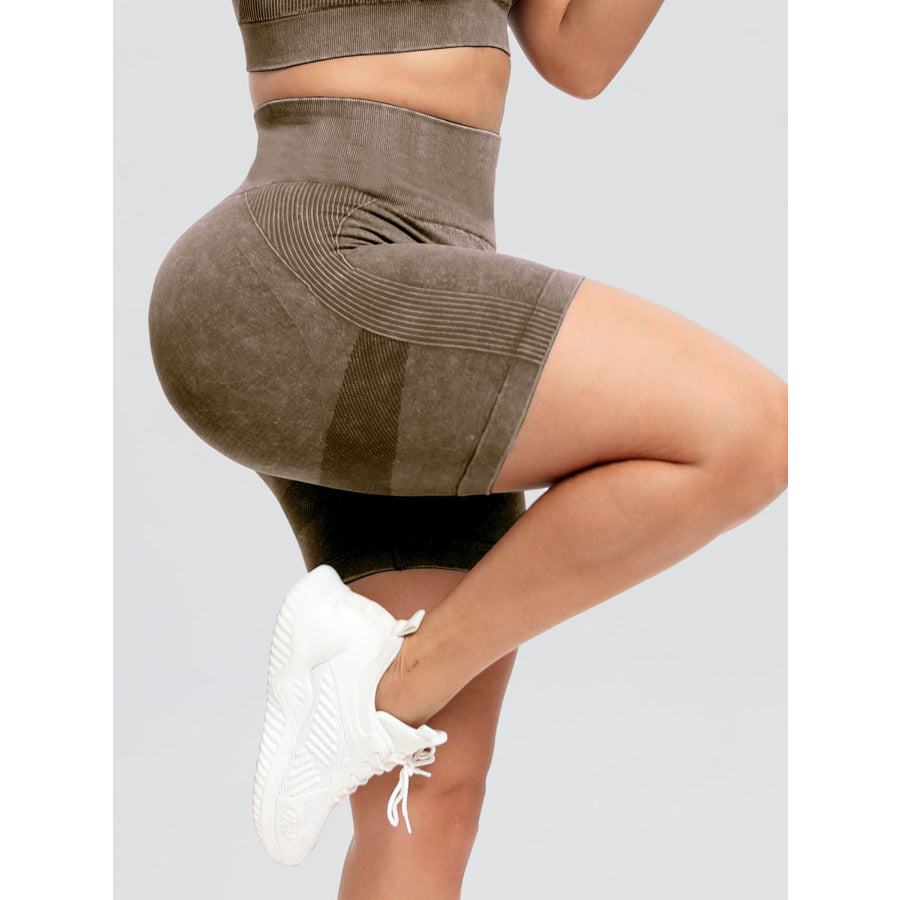 Washed High Waist Active Shorts Apparel and Accessories