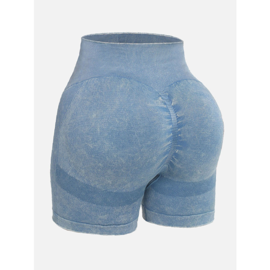 Washed High Waist Active Shorts Apparel and Accessories