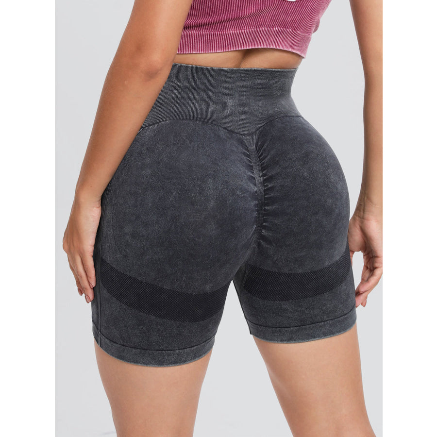 Washed High Waist Active Shorts Apparel and Accessories