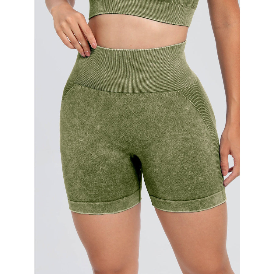 Washed High Waist Active Shorts Apparel and Accessories