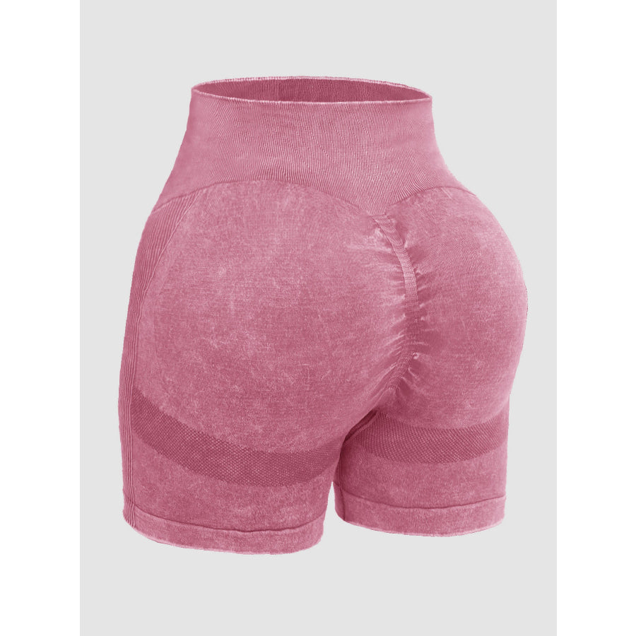 Washed High Waist Active Shorts Apparel and Accessories