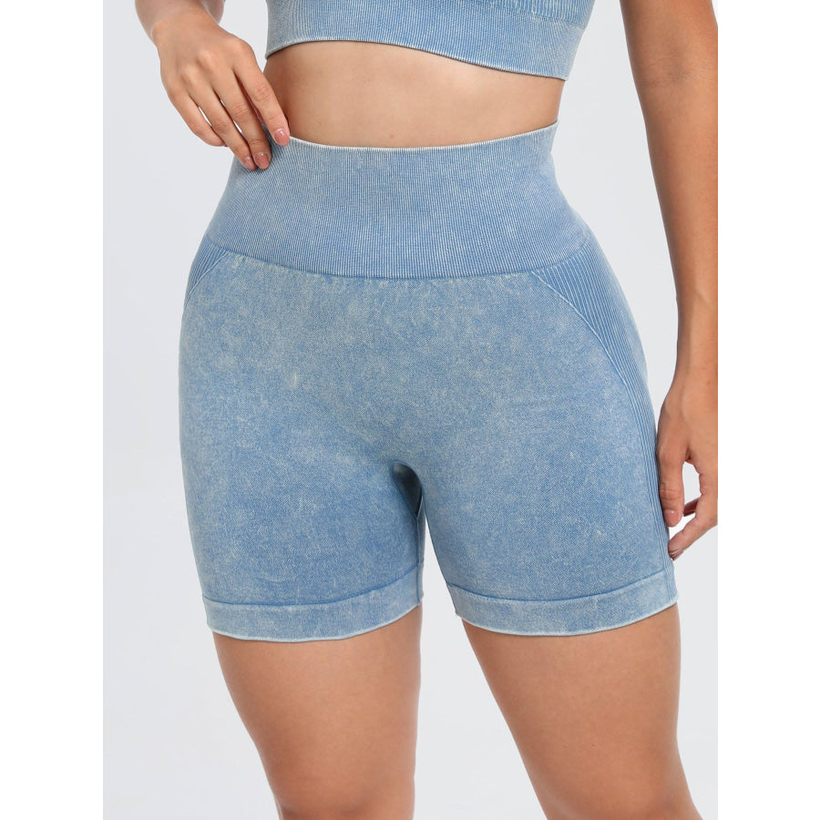 Washed High Waist Active Shorts Apparel and Accessories