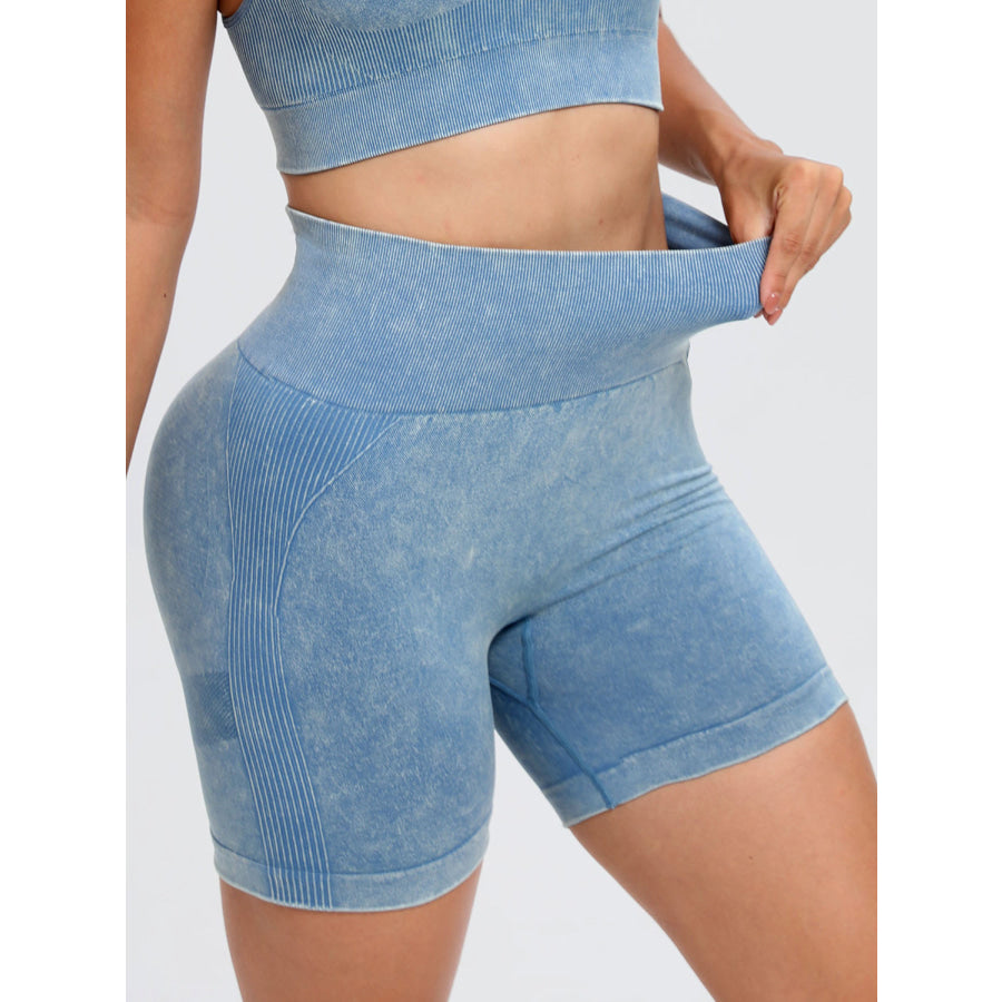 Washed High Waist Active Shorts Apparel and Accessories