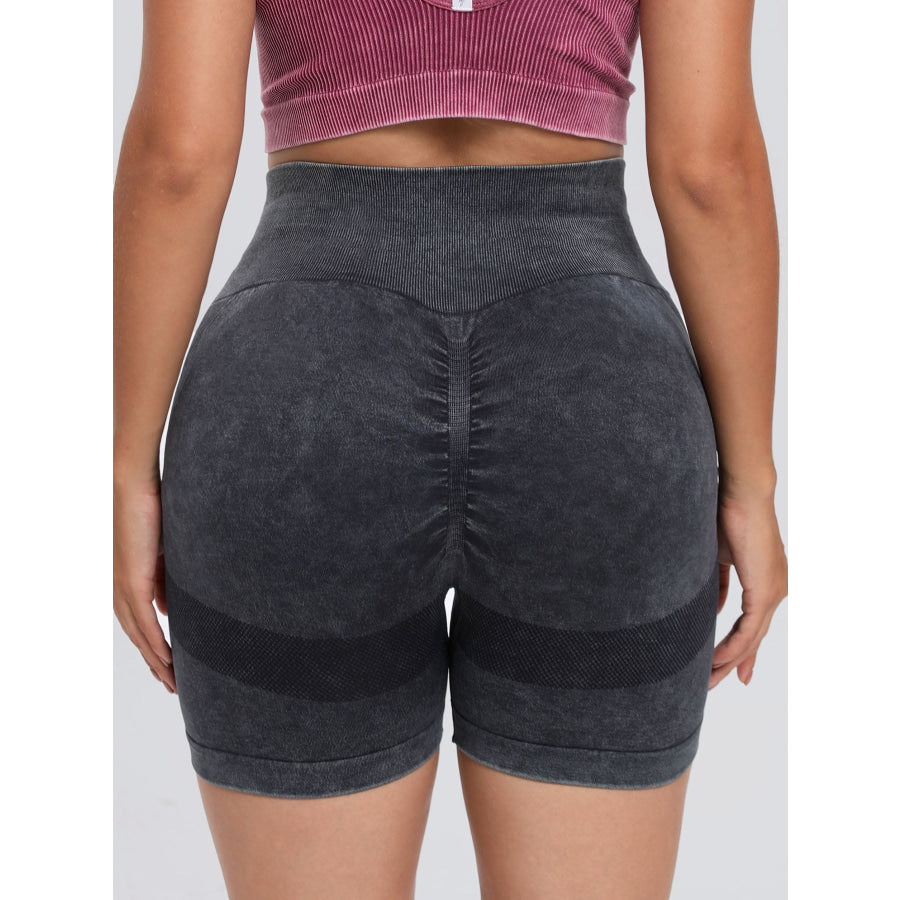 Washed High Waist Active Shorts Apparel and Accessories