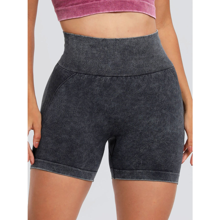 Washed High Waist Active Shorts Apparel and Accessories