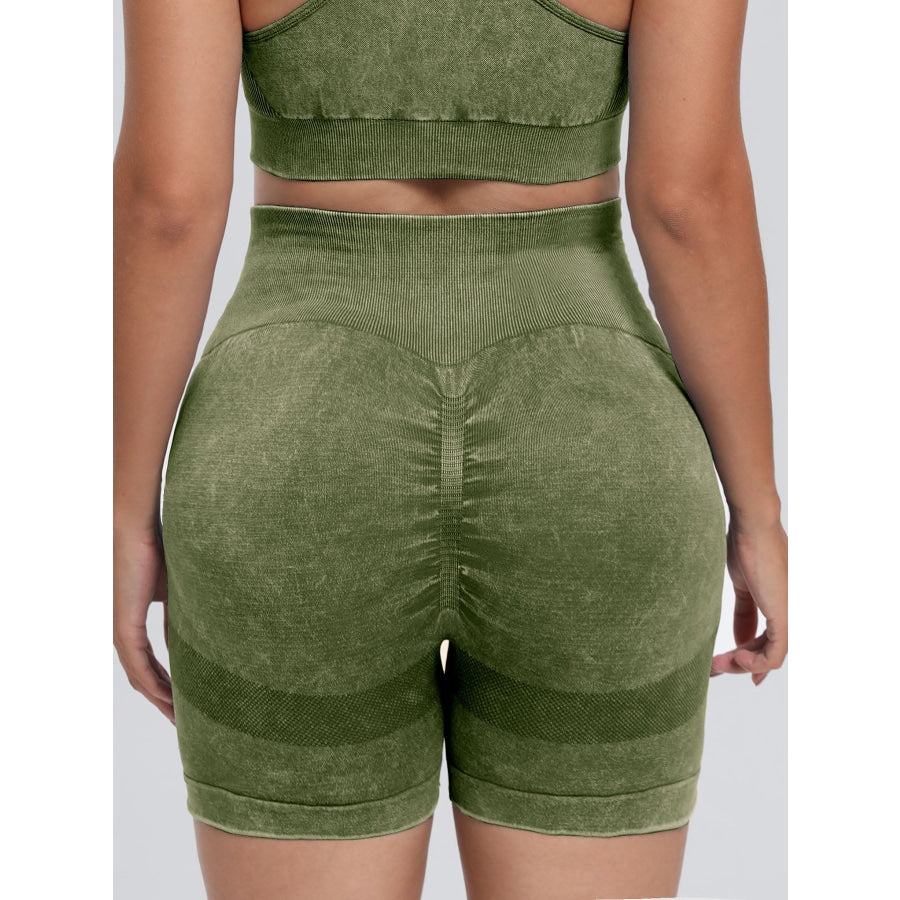 Washed High Waist Active Shorts Apparel and Accessories