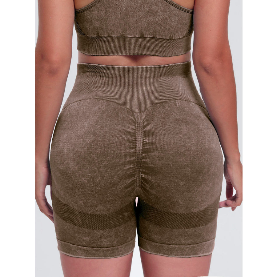 Washed High Waist Active Shorts Apparel and Accessories