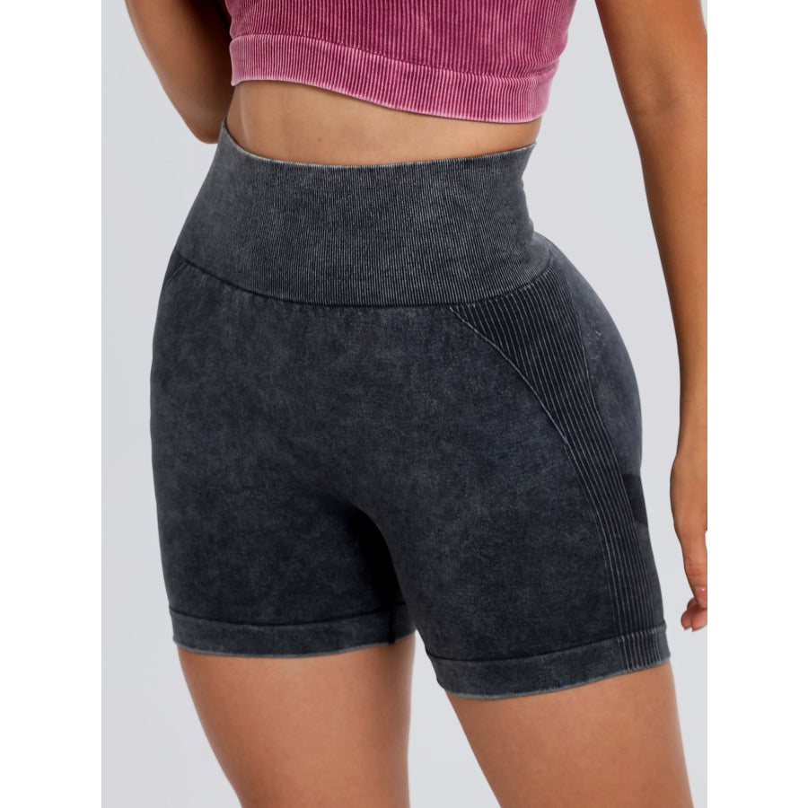 Washed High Waist Active Shorts Dark Gray / S Apparel and Accessories