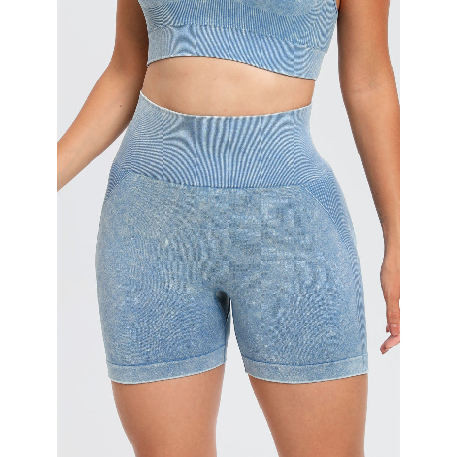 Washed High Waist Active Shorts Light Blue / S Apparel and Accessories