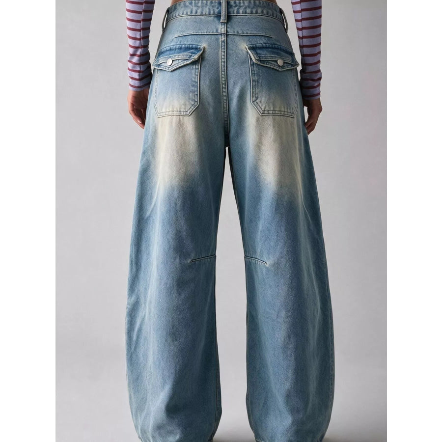 Washed High-Waist Wide-Leg Jeans Apparel and Accessories