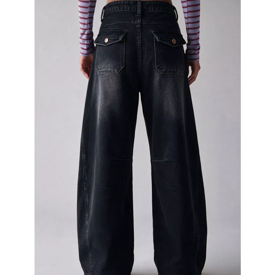 Washed High-Waist Wide-Leg Jeans Apparel and Accessories