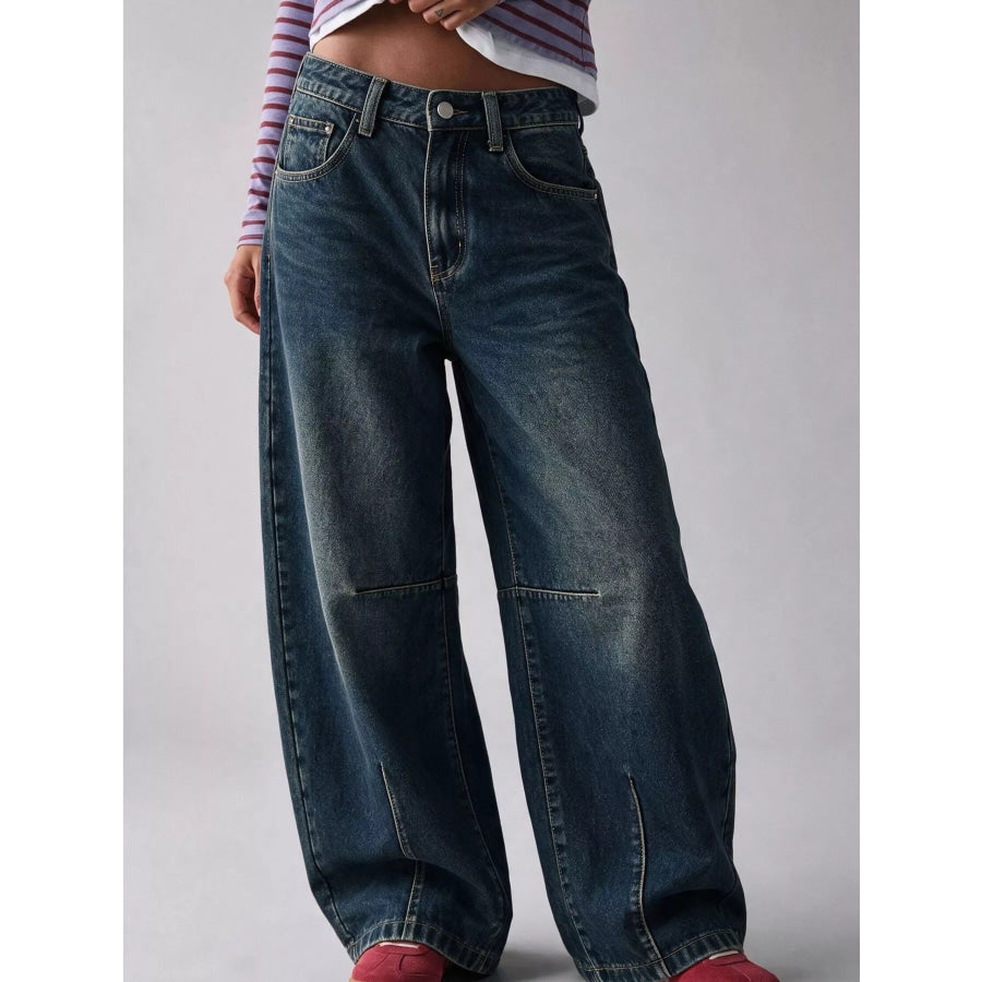 Washed High-Waist Wide-Leg Jeans Apparel and Accessories