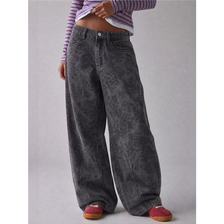 Washed High-Waist Wide-Leg Jeans Apparel and Accessories