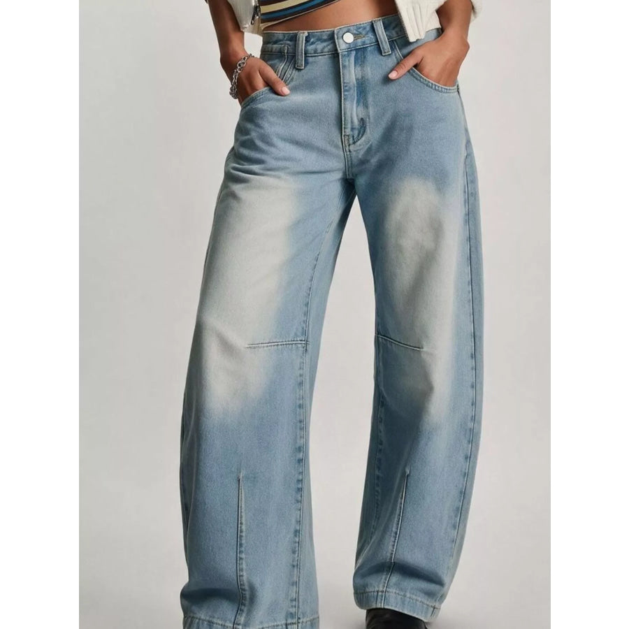 Washed High-Waist Wide-Leg Jeans Apparel and Accessories