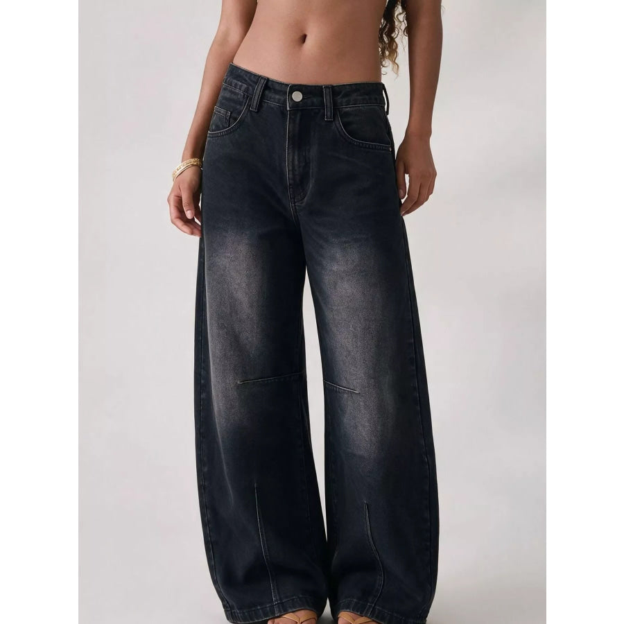 Washed High-Waist Wide-Leg Jeans Apparel and Accessories