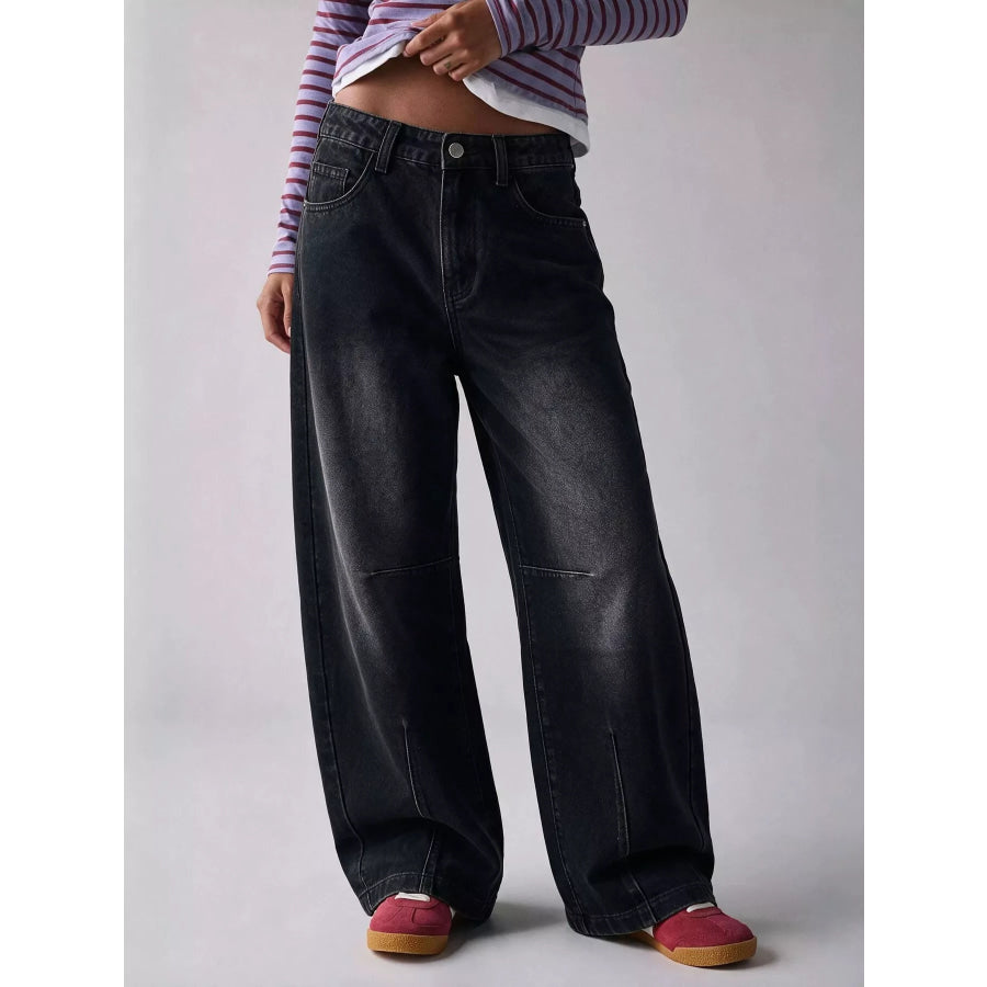 Washed High-Waist Wide-Leg Jeans Black / S Apparel and Accessories