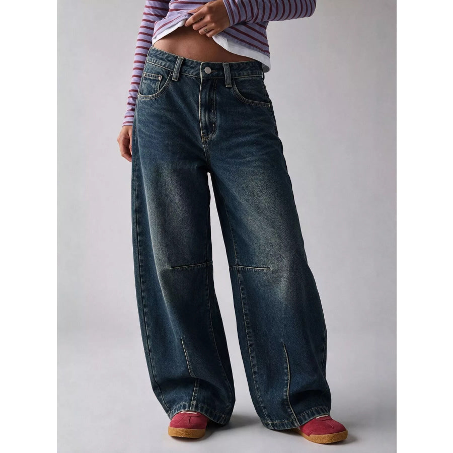 Washed High-Waist Wide-Leg Jeans Dark Blue / S Apparel and Accessories