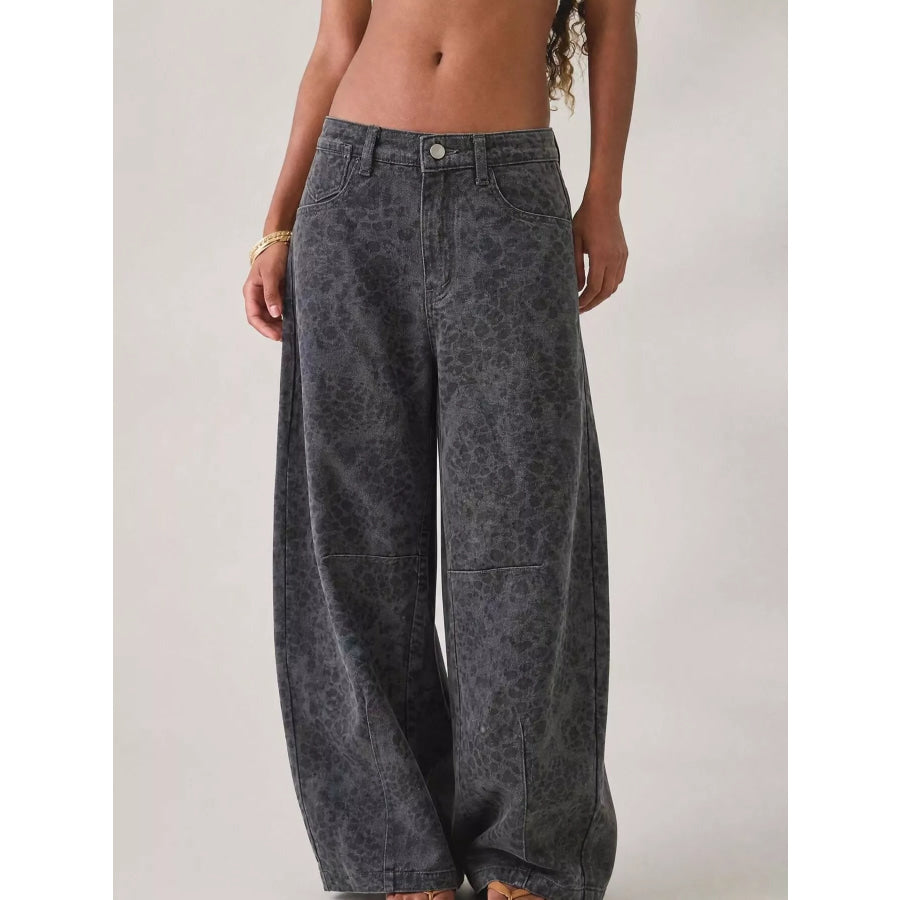 Washed High-Waist Wide-Leg Jeans Dark Gray / S Apparel and Accessories