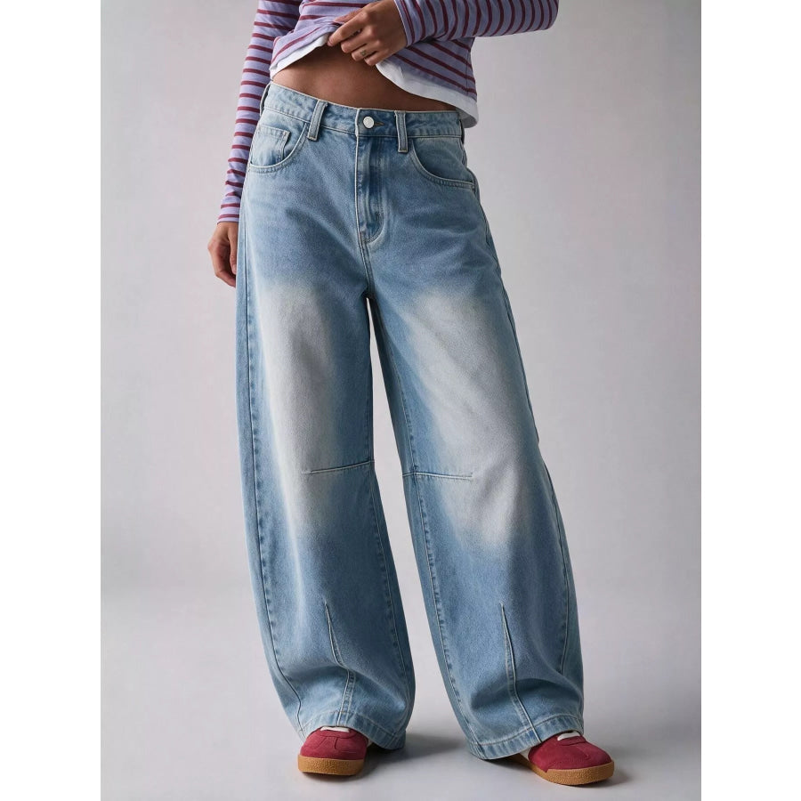 Washed High-Waist Wide-Leg Jeans Light Blue / S Apparel and Accessories