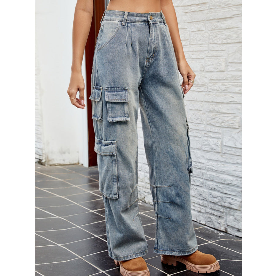 Washed Jeans with Pockets Apparel and Accessories