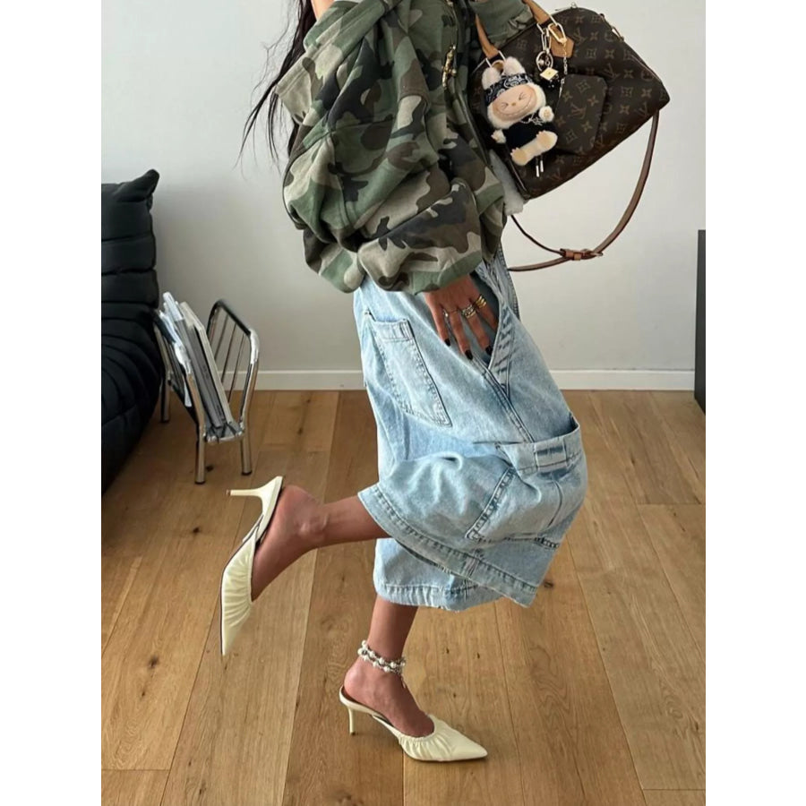 Washed Multi‑Pocket Cargo Loose Fit Capri Jeans Apparel and Accessories