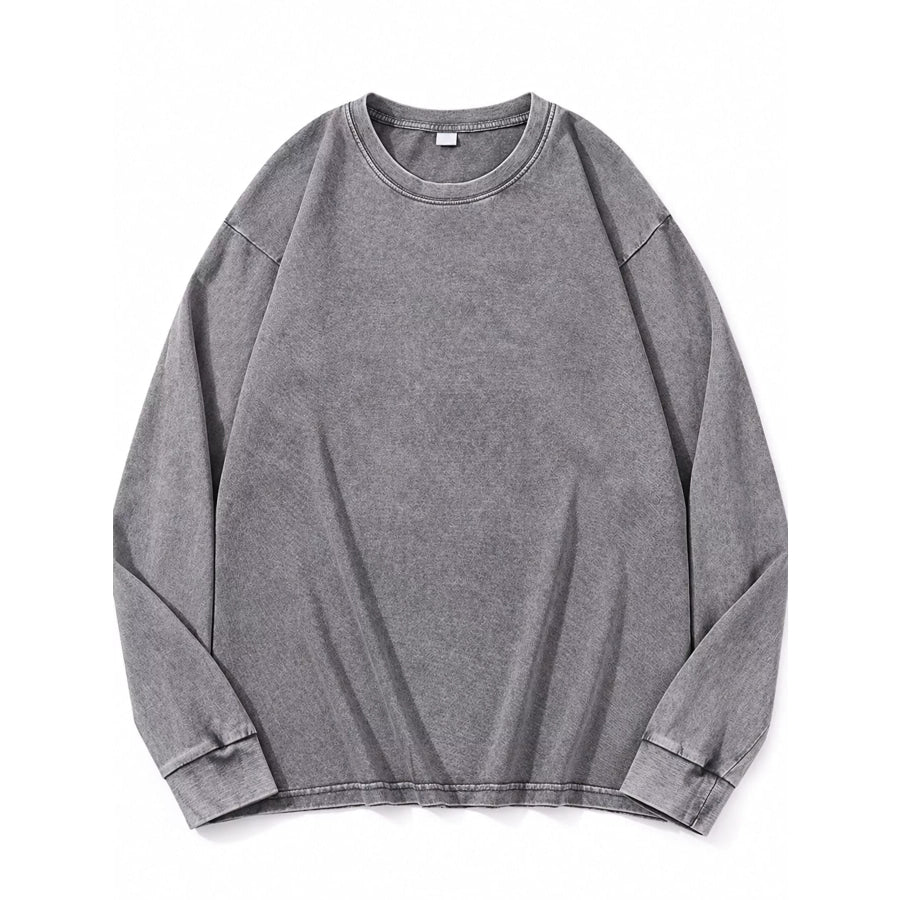 Washed Oversized Long Sleeve T-Shirt Gray / S Apparel and Accessories