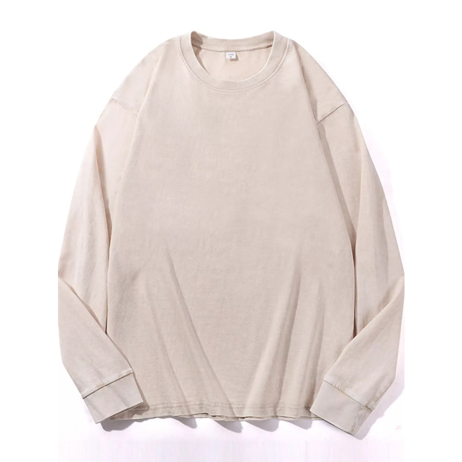 Washed Oversized Long Sleeve T-Shirt Apricot / S Apparel and Accessories