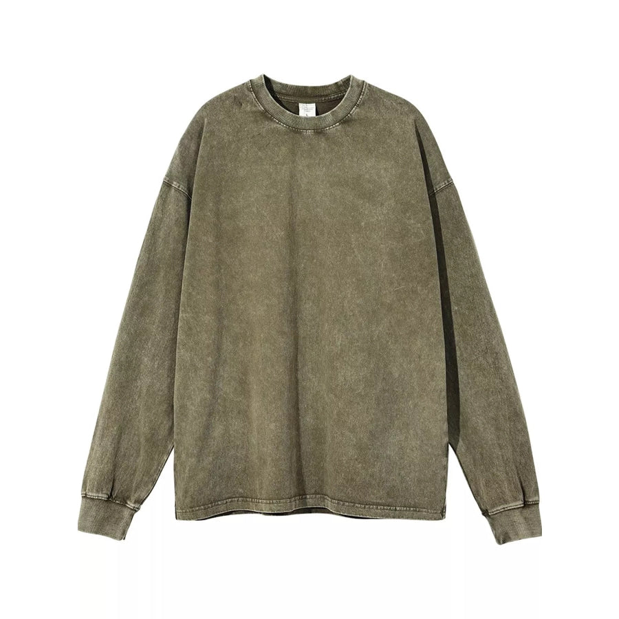 Washed Oversized Long Sleeve T-Shirt Army Green / S Apparel and Accessories