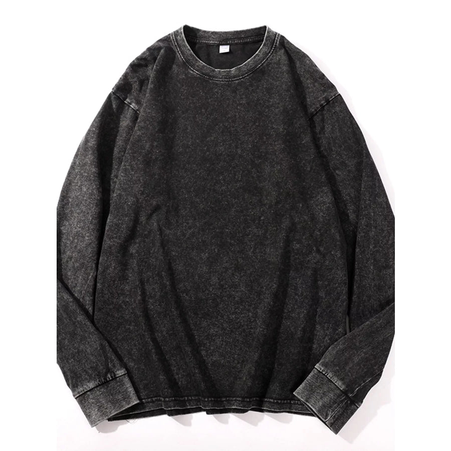 Washed Oversized Long Sleeve T-Shirt Black / S Apparel and Accessories
