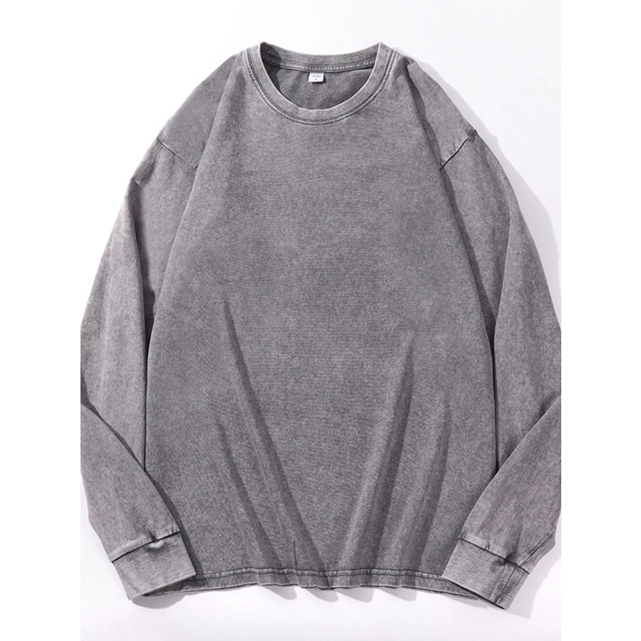 Washed Oversized Long Sleeve T-Shirt Gray / S Apparel and Accessories