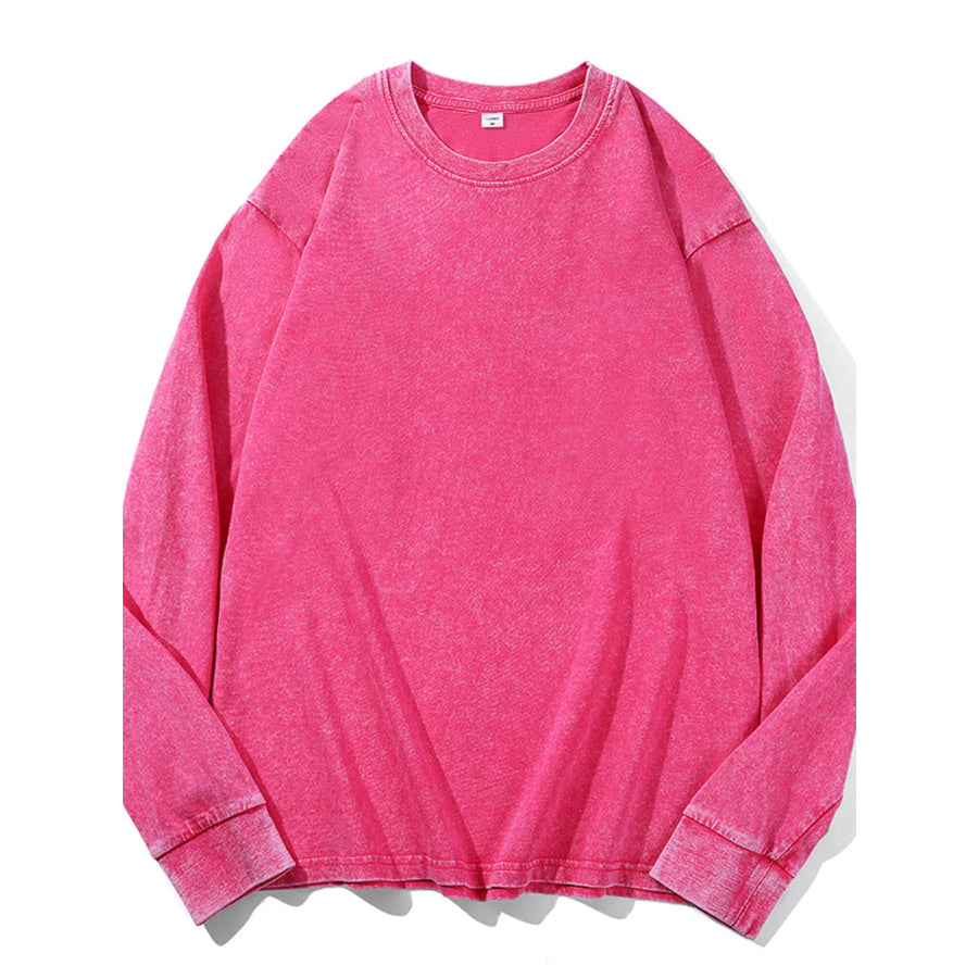 Washed Oversized Long Sleeve T-Shirt Hot Pink / S Apparel and Accessories