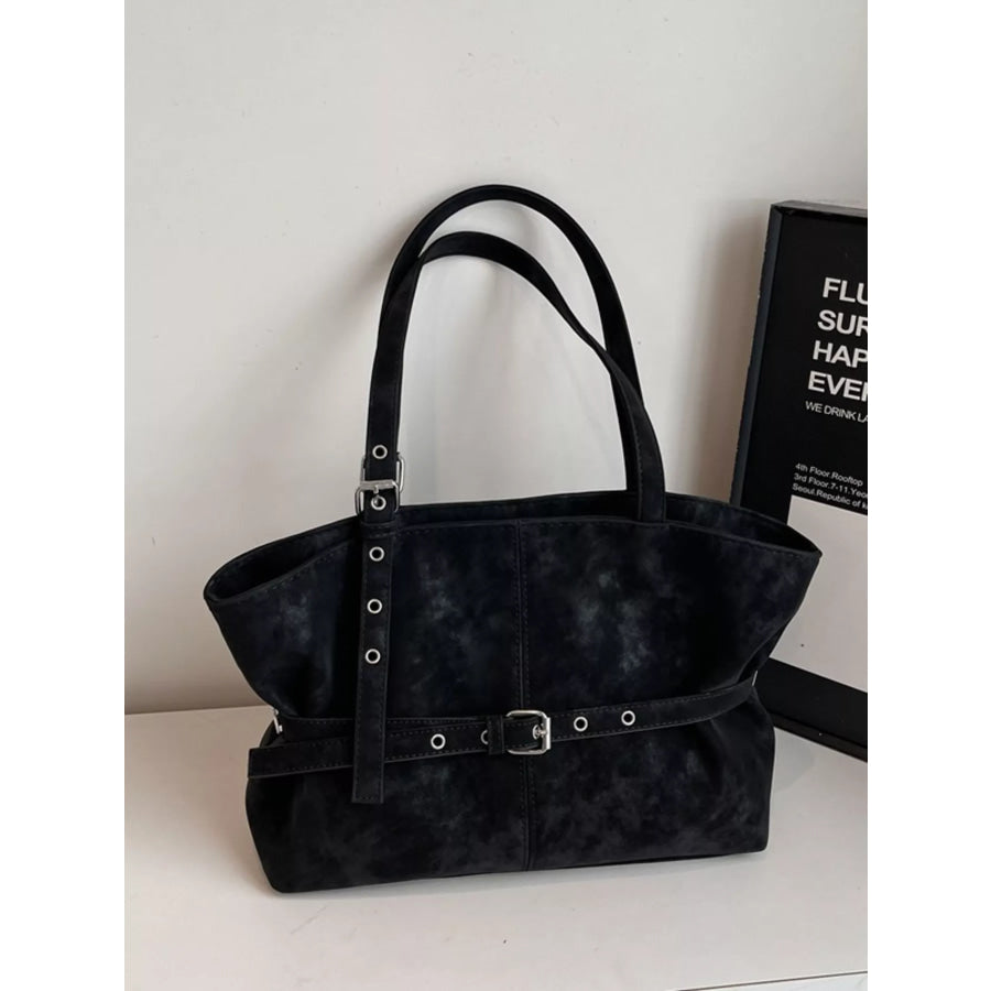 Washed Suede Buckle Detail Tote Bag Apparel and Accessories