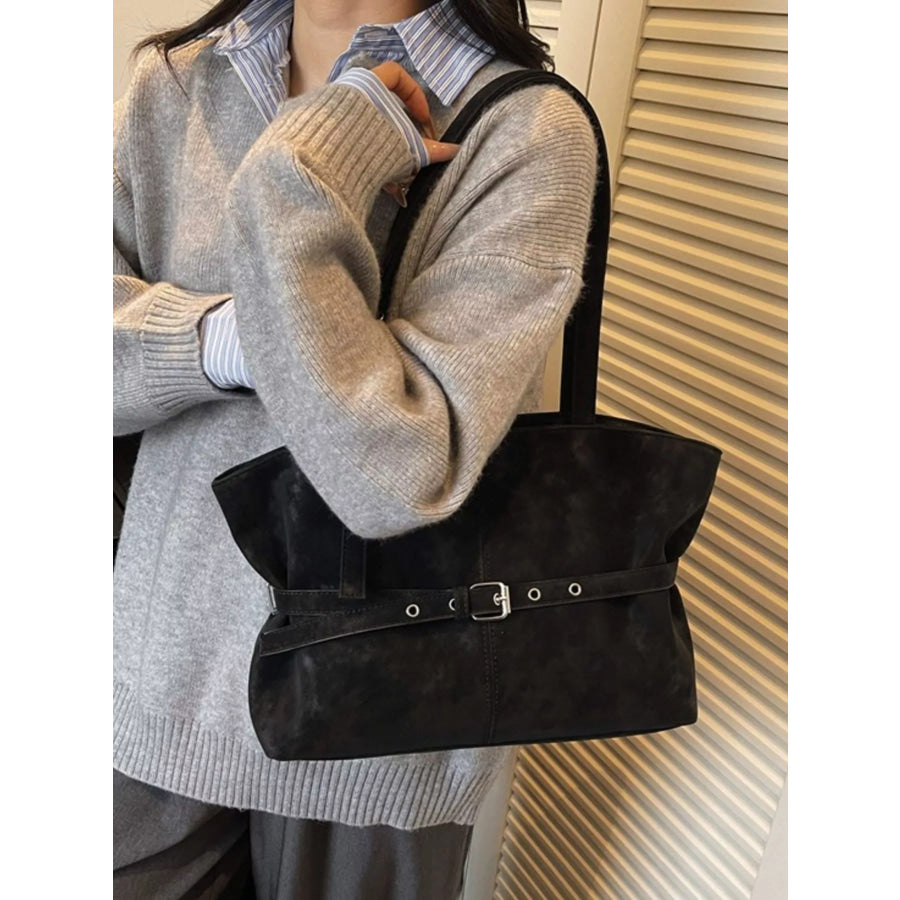 Washed Suede Buckle Detail Tote Bag Apparel and Accessories