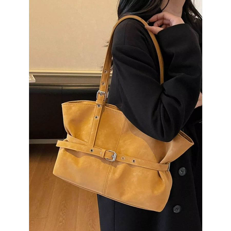 Washed Suede Buckle Detail Tote Bag Apparel and Accessories