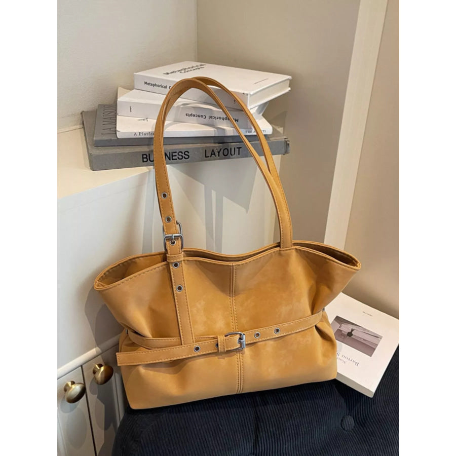 Washed Suede Buckle Detail Tote Bag Tan / onesize Apparel and Accessories