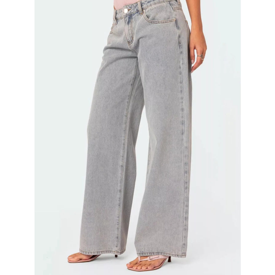 Washed Wide Leg Jeans Apparel and Accessories