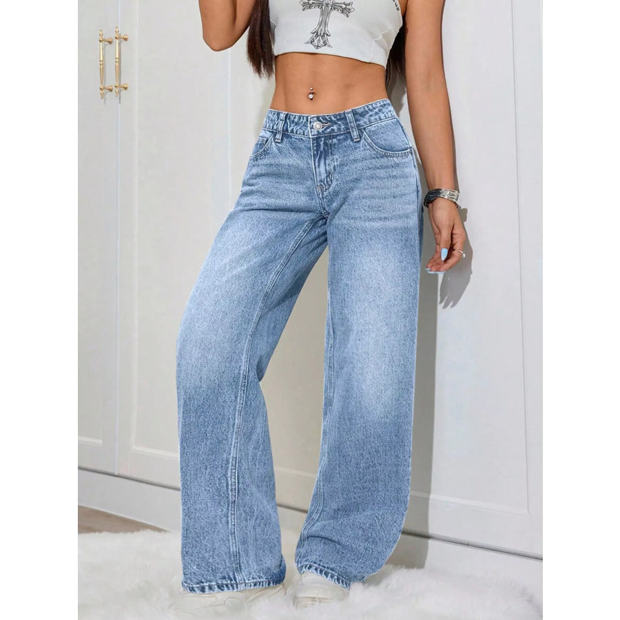 Washed Wide Leg Jeans Apparel and Accessories