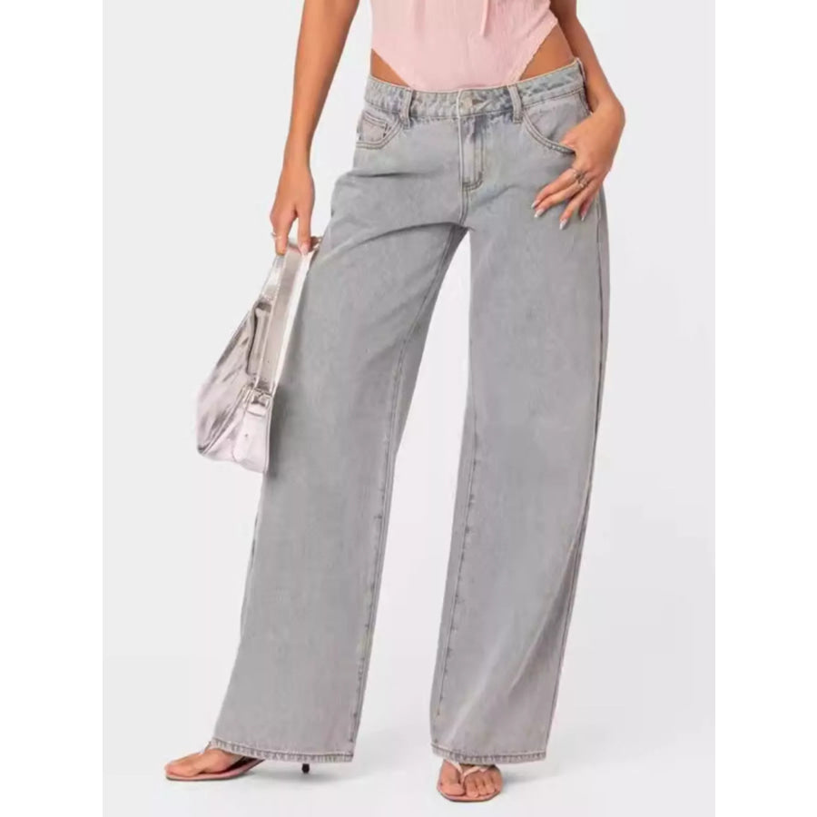 Washed Wide Leg Jeans Apparel and Accessories