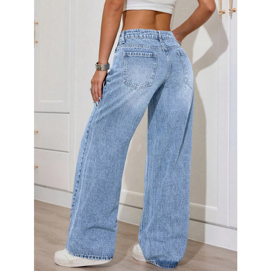 Washed Wide Leg Jeans Apparel and Accessories