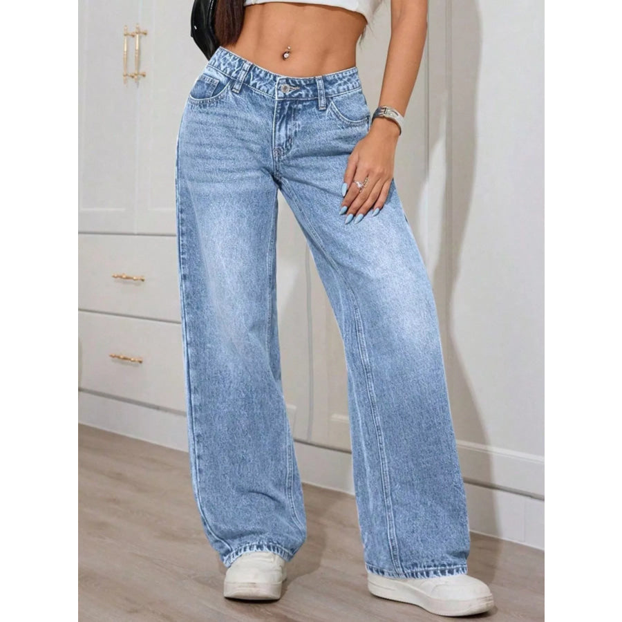 Washed Wide Leg Jeans Apparel and Accessories