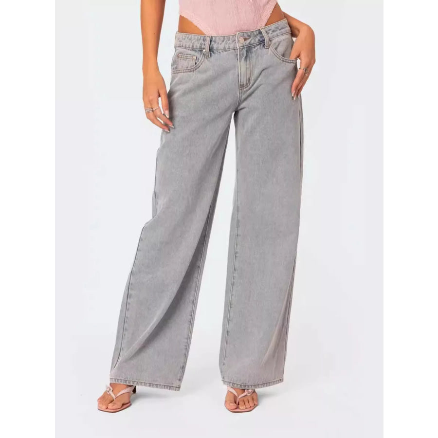 Washed Wide Leg Jeans Light / S Apparel and Accessories