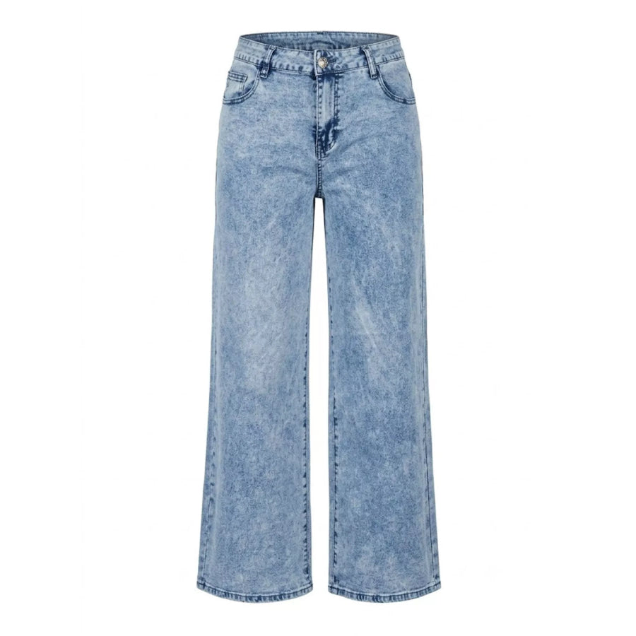 Washed Wide Leg Jeans with Embroidered Bow Detail Apparel and Accessories