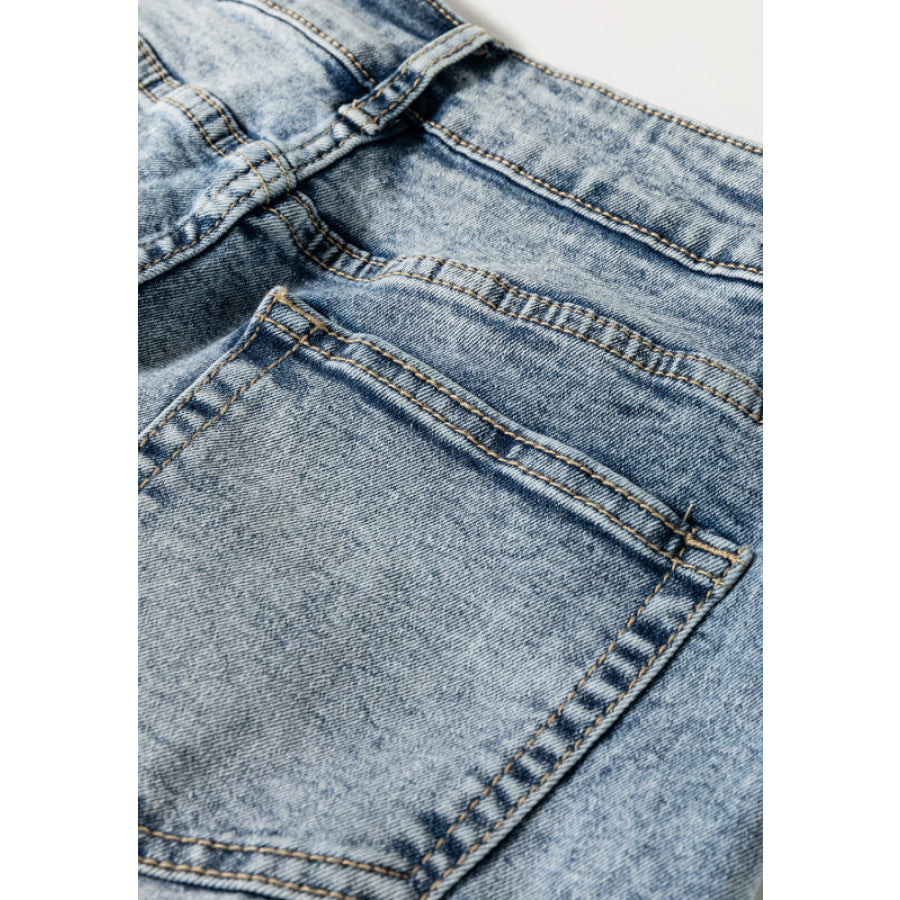 Washed Wide Leg Jeans with Pockets Apparel and Accessories