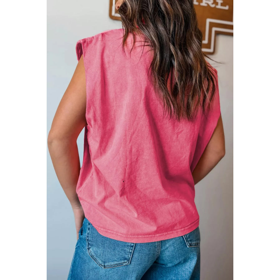 Washed Wild West Whiskey Print Sleeveless Muscle Top Apparel and Accessories
