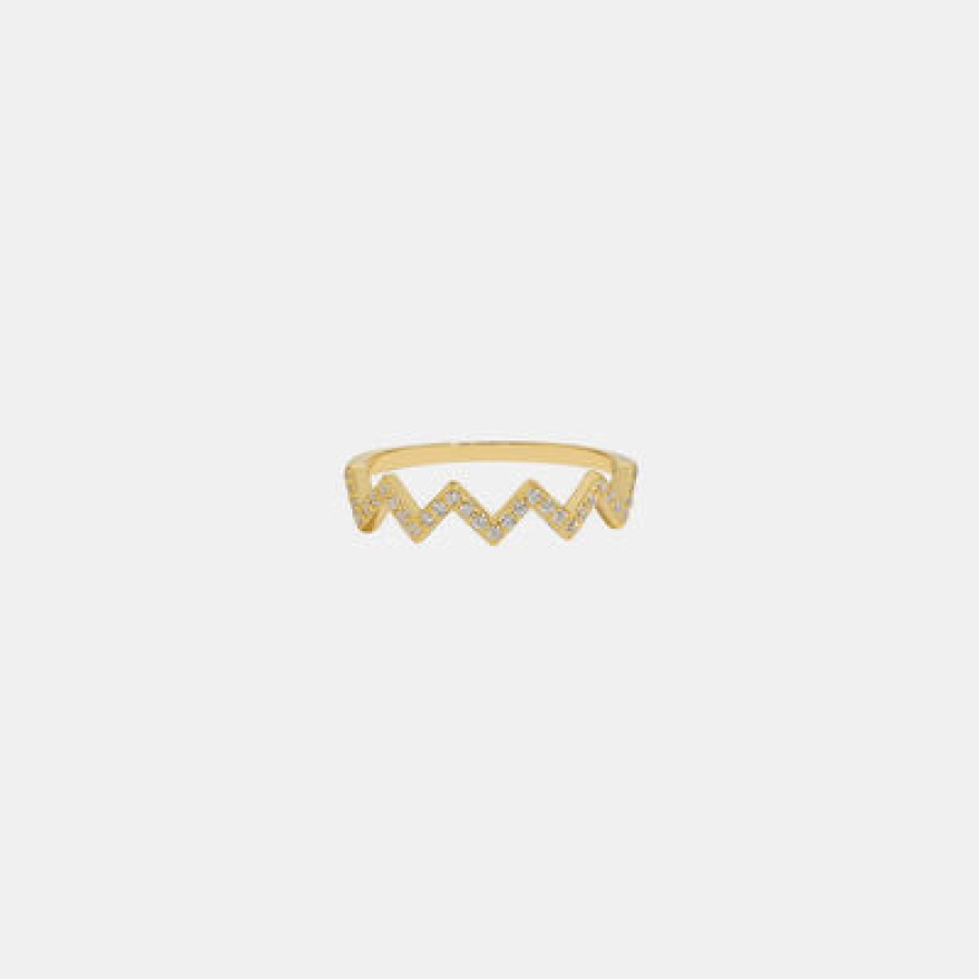 Wave Shape 925 Sterling Silver Ring Gold / 5 Clothing