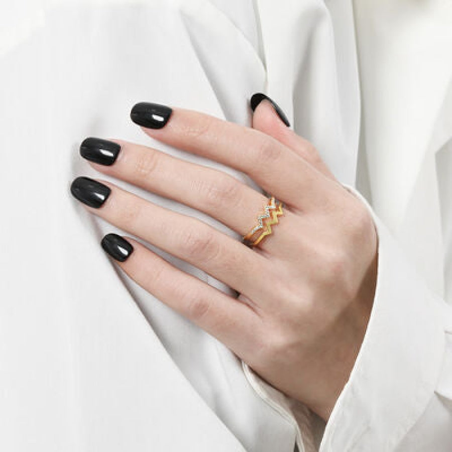 Wave Shape Inlaid Zircon Open Ring Apparel and Accessories