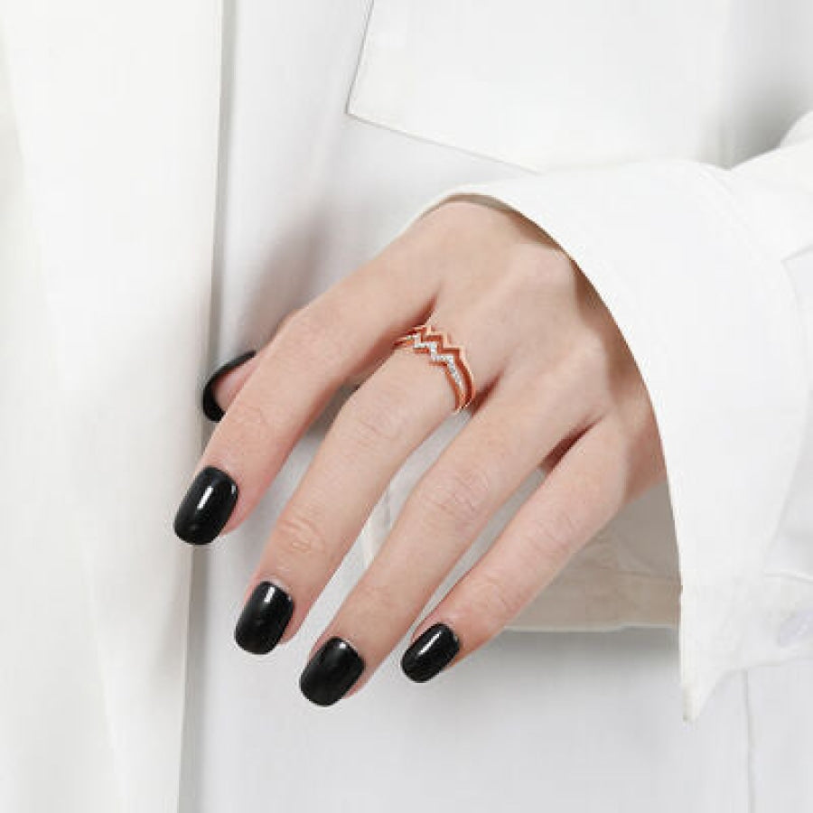 Wave Shape Inlaid Zircon Open Ring Apparel and Accessories