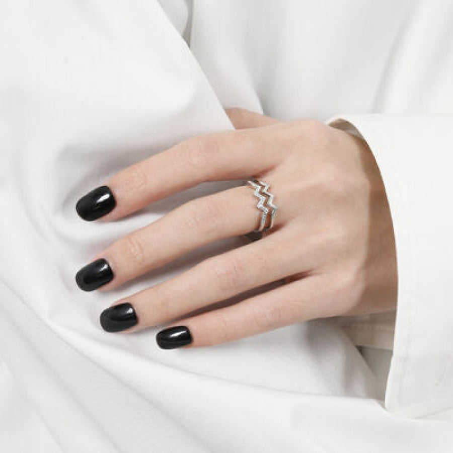 Wave Shape Inlaid Zircon Open Ring Apparel and Accessories