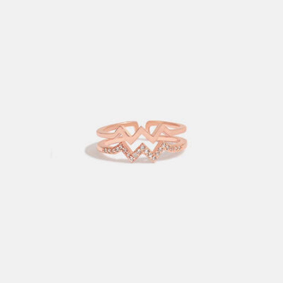 Wave Shape Inlaid Zircon Open Ring Rose Gold / 6 Apparel and Accessories