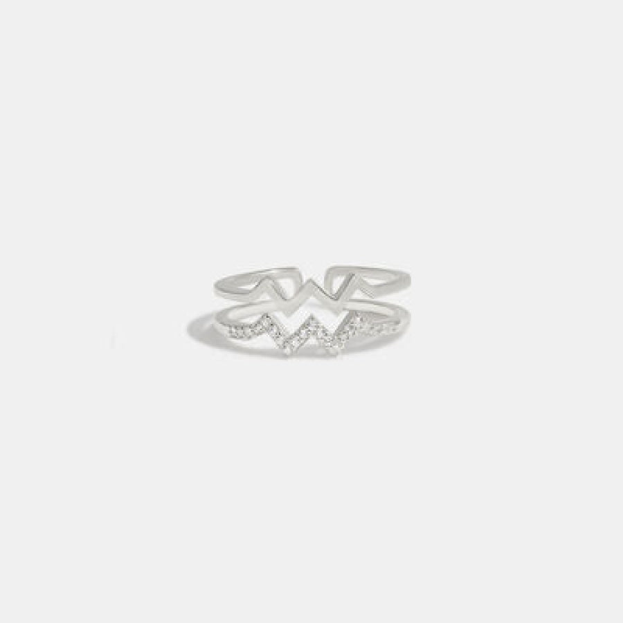 Wave Shape Inlaid Zircon Open Ring Silver / 6 Apparel and Accessories